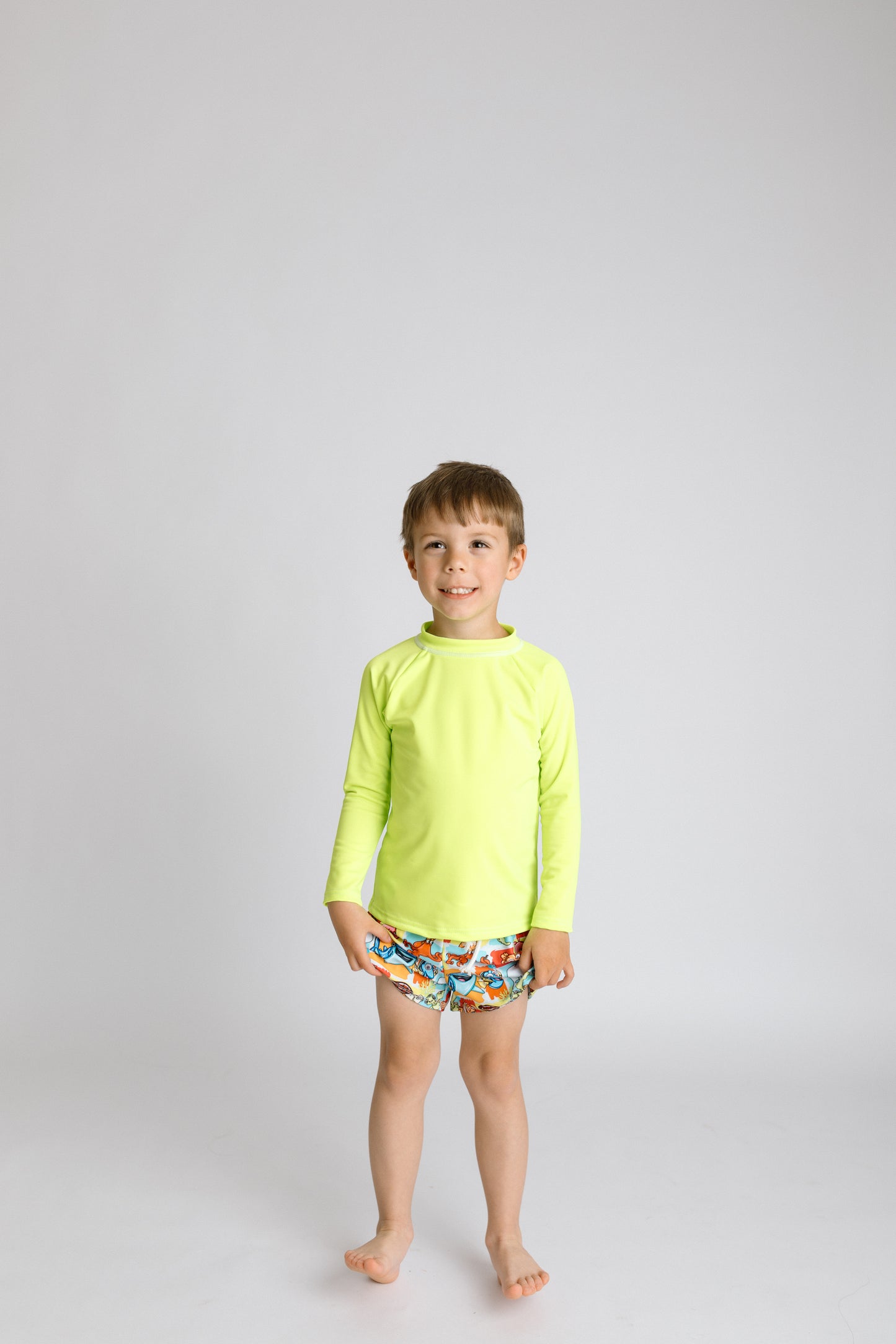Neon Nautical Boys Swim Trunks with Rash Guard