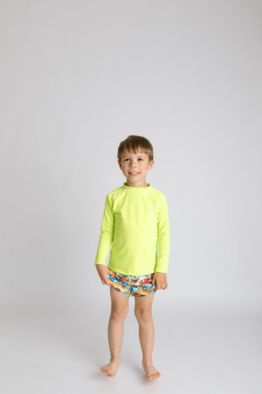 Neon Nautical Boys Swim Trunks with Rash Guard