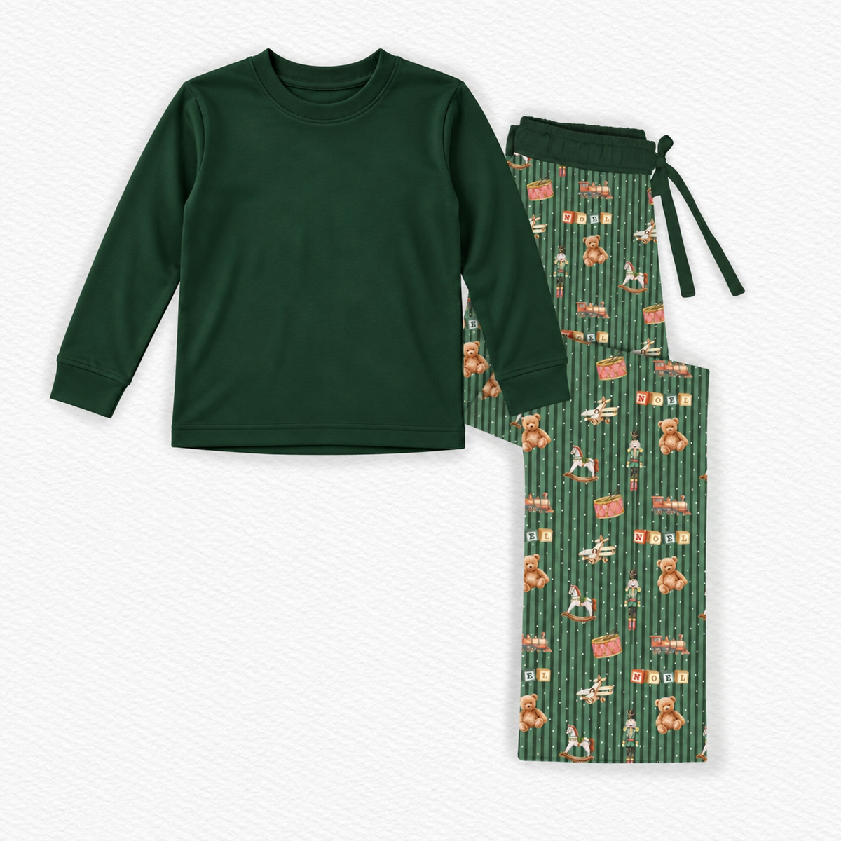 Vintage Toyland Ribbed Lounge Pants with Solid Long Sleeve Top