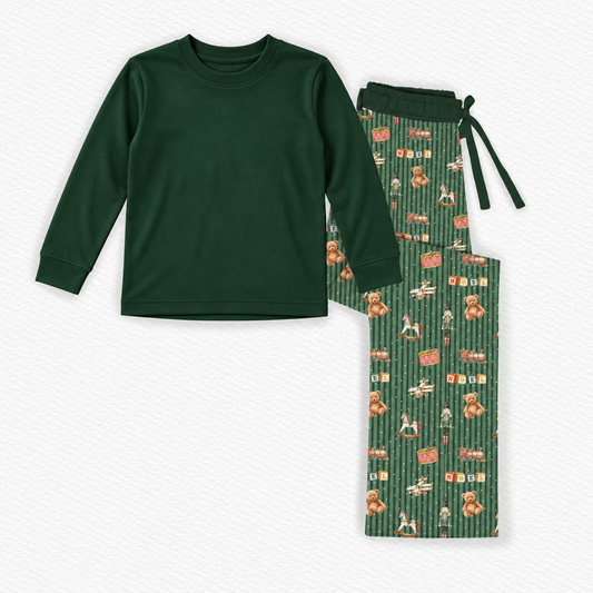 Vintage Toyland Ribbed Lounge Pants with Solid Long Sleeve Top