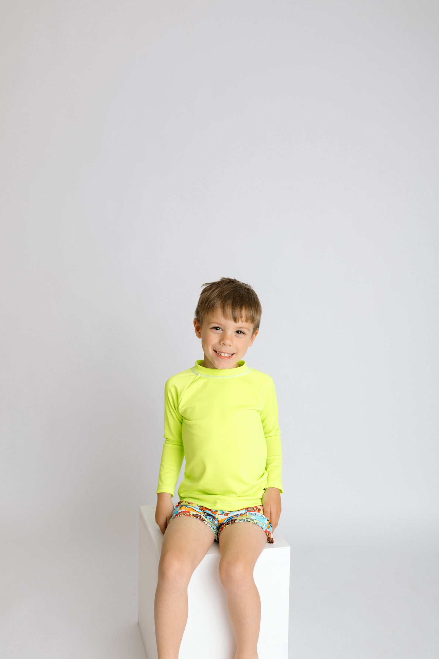 Neon Nautical Boys Swim Trunks with Rash Guard