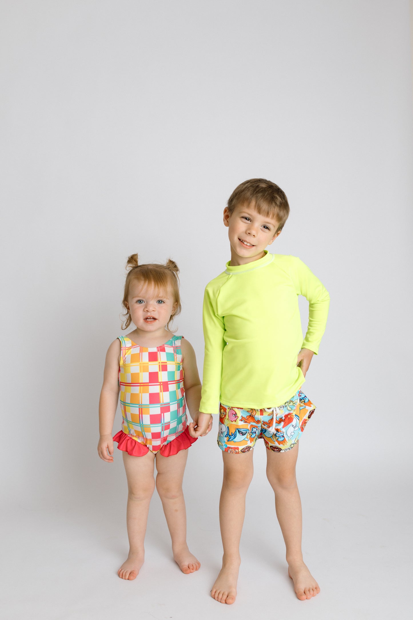 Neon Nautical Boys Swim Trunks with Rash Guard