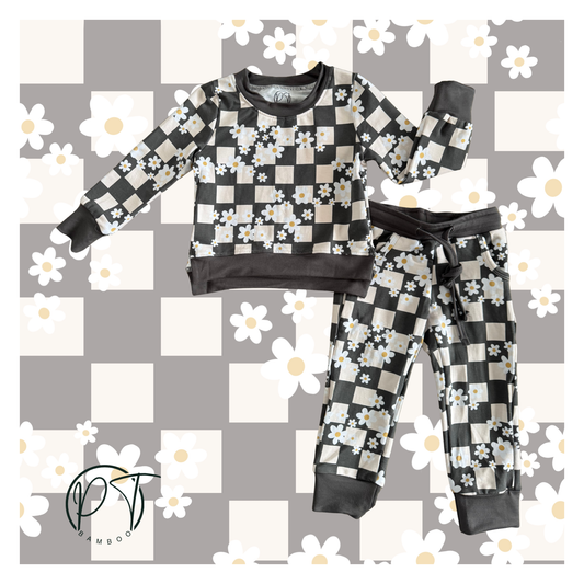 Checkered Blossoms Bamboo French Terry Set
